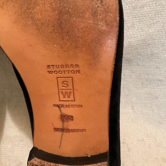 Stubbs Wootton Euro & US Dollar Symbol Men's Black Velvet Slipper Loafer Sz 12 - Picture 11 of 13